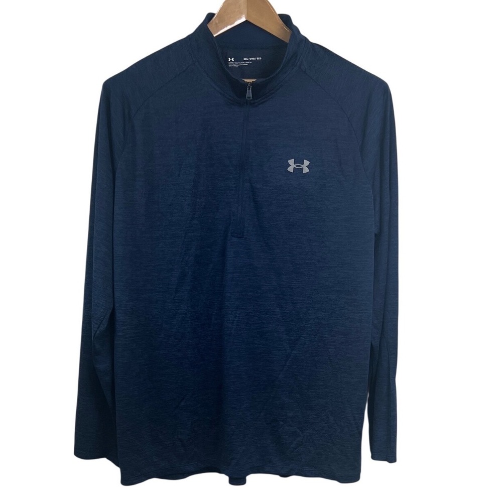 Under Armour 1/4 Zip Pullover Mens 2XL Navy Blue Tech Space Dye Long Sleeve F15